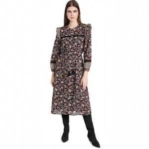 NWT Cleobella Lotus Midi Dress Lolita Block Print Long Sleeve Cotton Lined